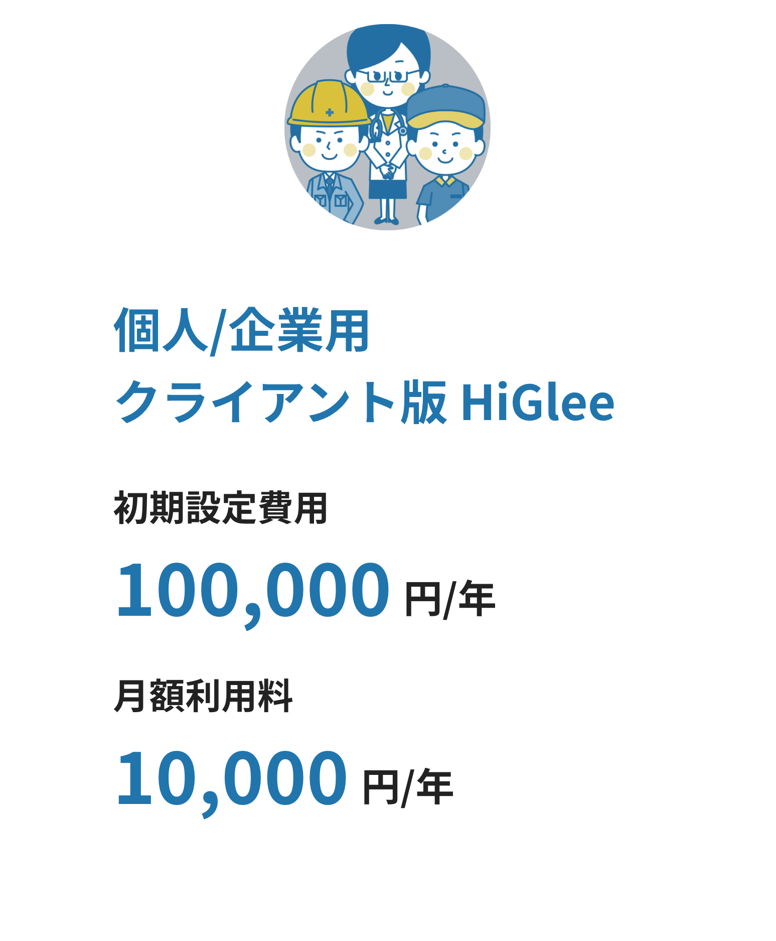 個人/企業用クライアント版HiGlee 月額利用料10,000円/年